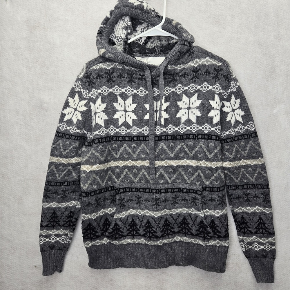 American Eagle Sweater Hoodie Mens Sz S Holiday Winter Knit Cotton Gray Black